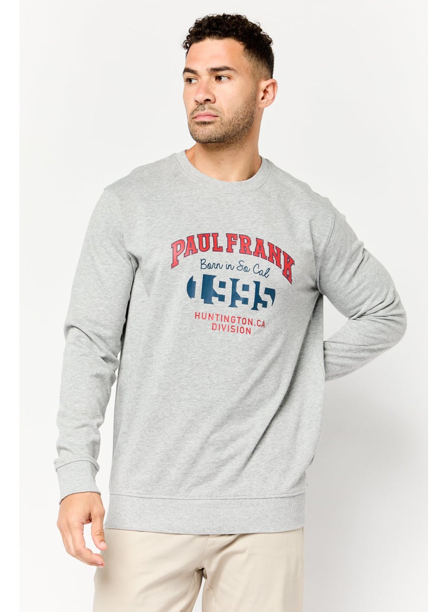 Men Crew Neck Graphic Print Long Sleeves Sweatshirt, Grey