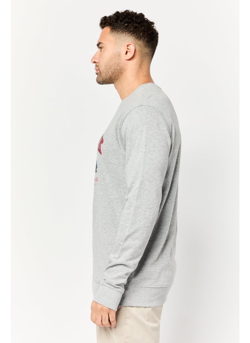 Men Crew Neck Graphic Print Long Sleeves Sweatshirt, Grey
