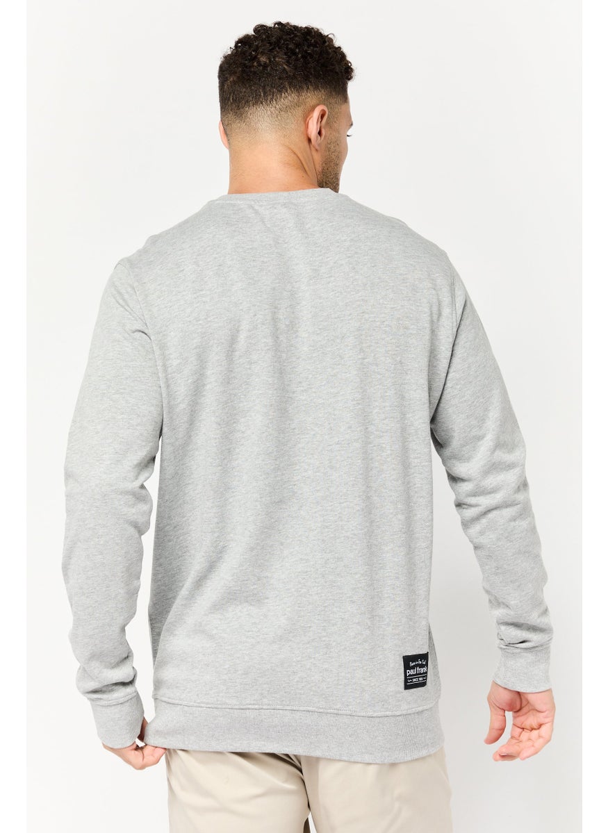 Men Crew Neck Graphic Print Long Sleeves Sweatshirt, Grey