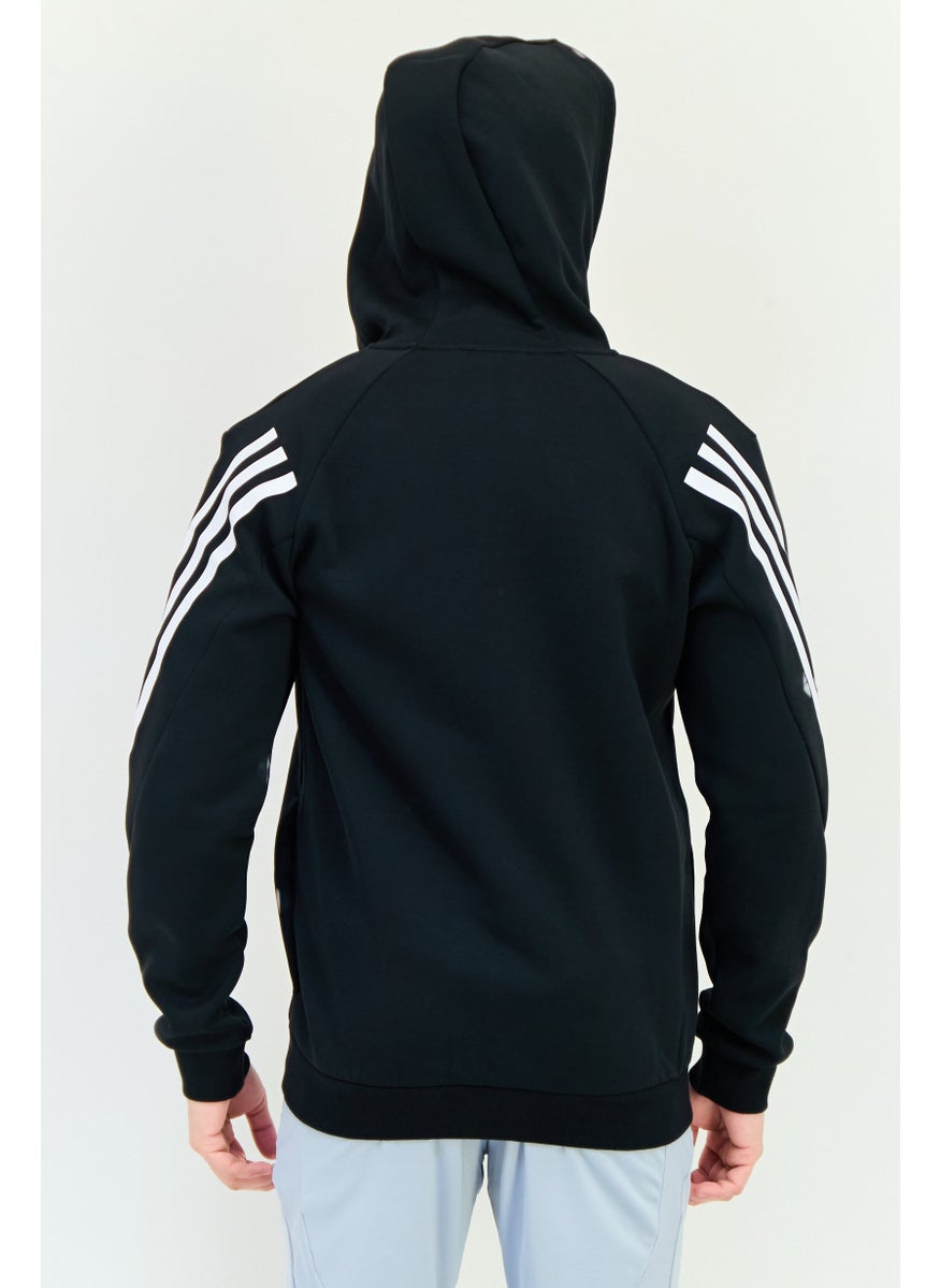 Men Sportswear Fit Long Sleeves Outdoor Full Zip  Hoodie, Black