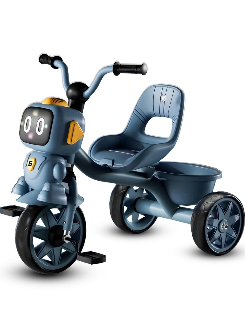 Tricycle for Kids Baby Cycle with Light and Music Kids Tricycle with Back Storage Basket & 3 Wheels Kids Cycle Bike For 3+ Years Boys Girls Blue