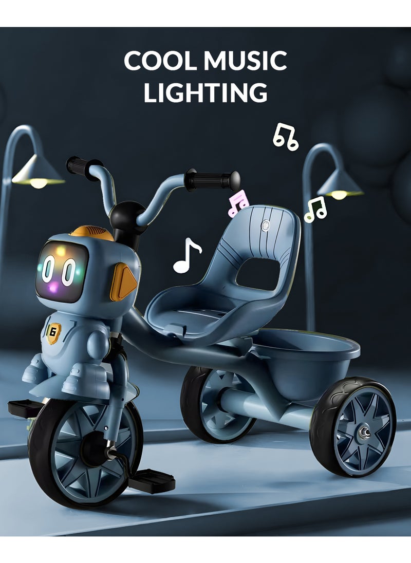 Tricycle for Kids Baby Cycle with Light and Music Kids Tricycle with Back Storage Basket & 3 Wheels Kids Cycle Bike For 3+ Years Boys Girls Blue
