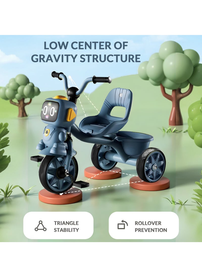 Tricycle for Kids Baby Cycle with Light and Music Kids Tricycle with Back Storage Basket & 3 Wheels Kids Cycle Bike For 3+ Years Boys Girls Blue