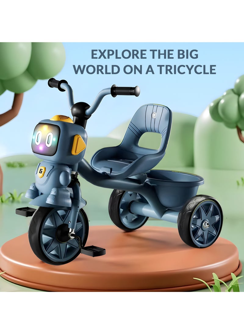 Tricycle for Kids Baby Cycle with Light and Music Kids Tricycle with Back Storage Basket & 3 Wheels Kids Cycle Bike For 3+ Years Boys Girls Blue