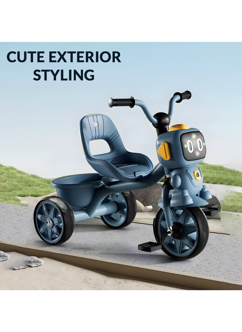 Tricycle for Kids Baby Cycle with Light and Music Kids Tricycle with Back Storage Basket & 3 Wheels Kids Cycle Bike For 3+ Years Boys Girls Blue