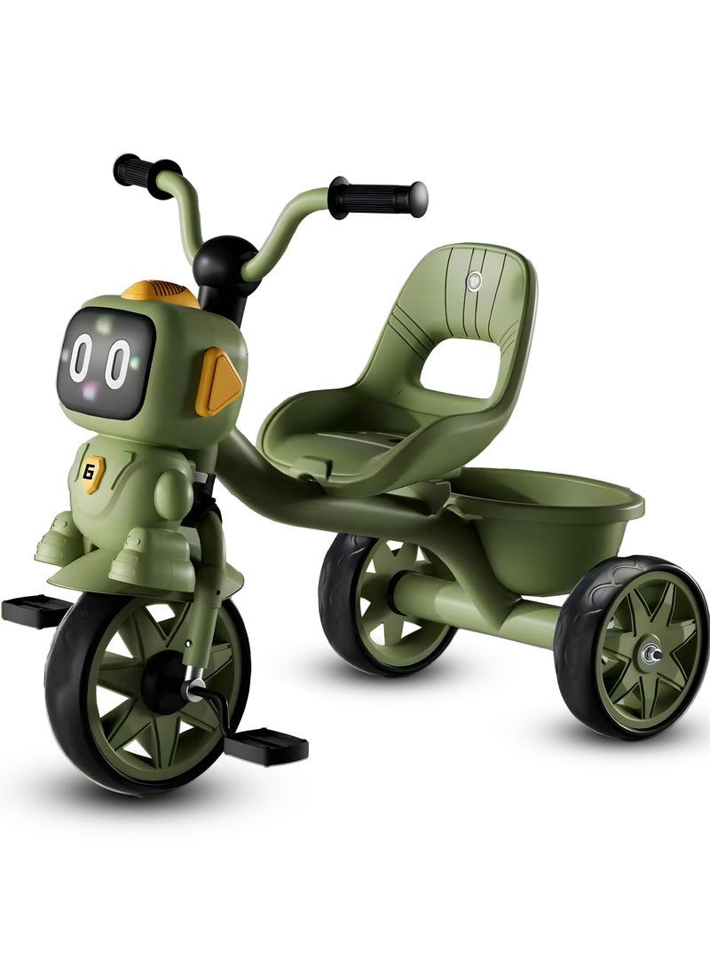 Tricycle for Kids Baby Cycle with Light and Music Kids Tricycle with Back Storage Basket & 3 Wheels Kids Cycle Bike For 3+ Years Boys Girls Olive Green