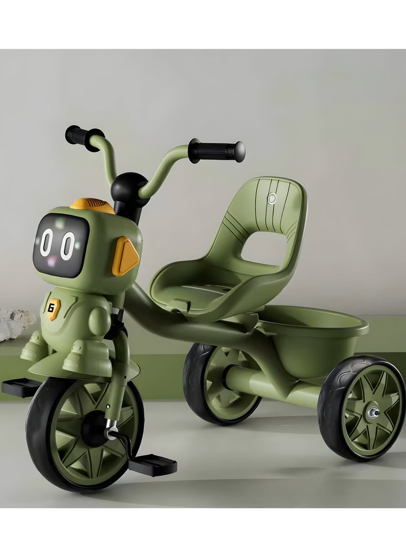 Tricycle for Kids Baby Cycle with Light and Music Kids Tricycle with Back Storage Basket & 3 Wheels Kids Cycle Bike For 3+ Years Boys Girls Olive Green