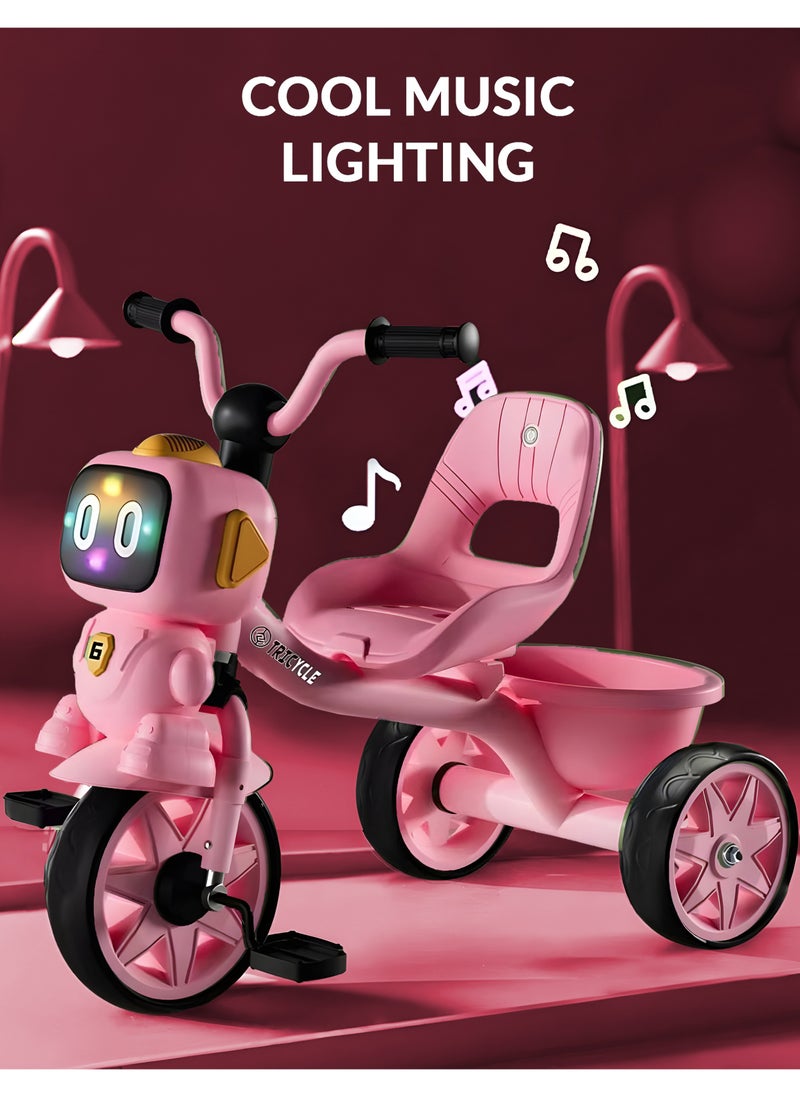 Tricycle for Kids Baby Cycle with Light and Music Kids Tricycle with Back Storage Basket & 3 Wheels Kids Cycle Bike For 3+ Years Boys Girls Pink