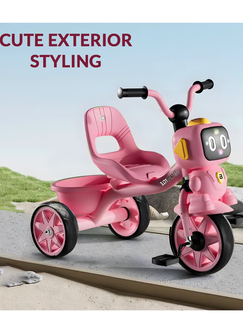 Tricycle for Kids Baby Cycle with Light and Music Kids Tricycle with Back Storage Basket & 3 Wheels Kids Cycle Bike For 3+ Years Boys Girls Pink