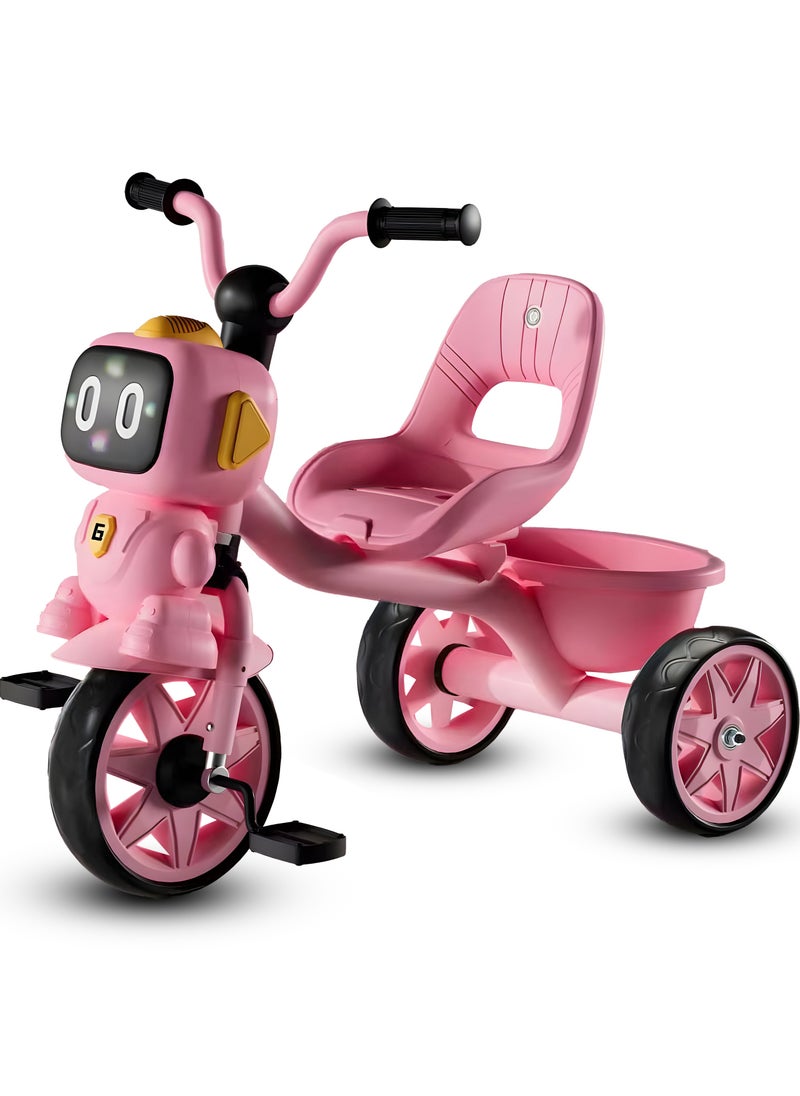 Tricycle for Kids Baby Cycle with Light and Music Kids Tricycle with Back Storage Basket & 3 Wheels Kids Cycle Bike For 3+ Years Boys Girls Pink
