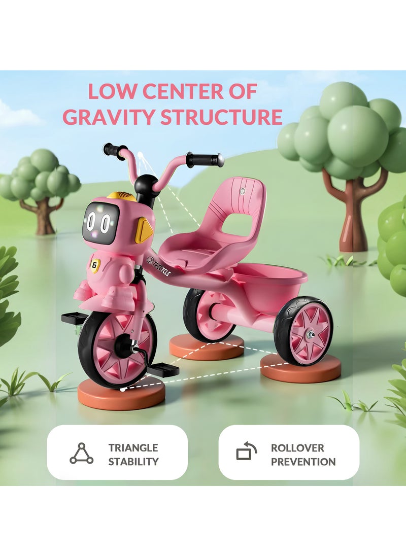 Tricycle for Kids Baby Cycle with Light and Music Kids Tricycle with Back Storage Basket & 3 Wheels Kids Cycle Bike For 3+ Years Boys Girls Pink