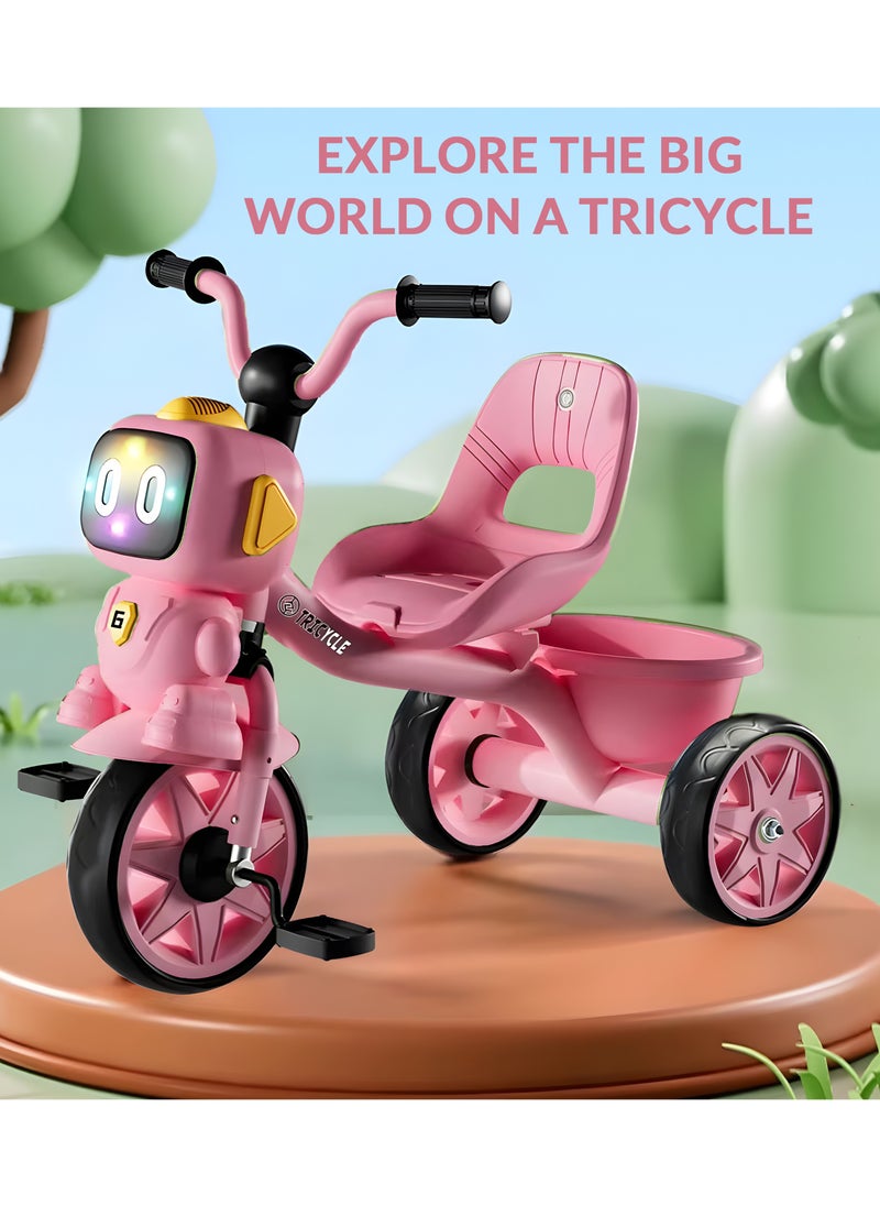 Tricycle for Kids Baby Cycle with Light and Music Kids Tricycle with Back Storage Basket & 3 Wheels Kids Cycle Bike For 3+ Years Boys Girls Pink