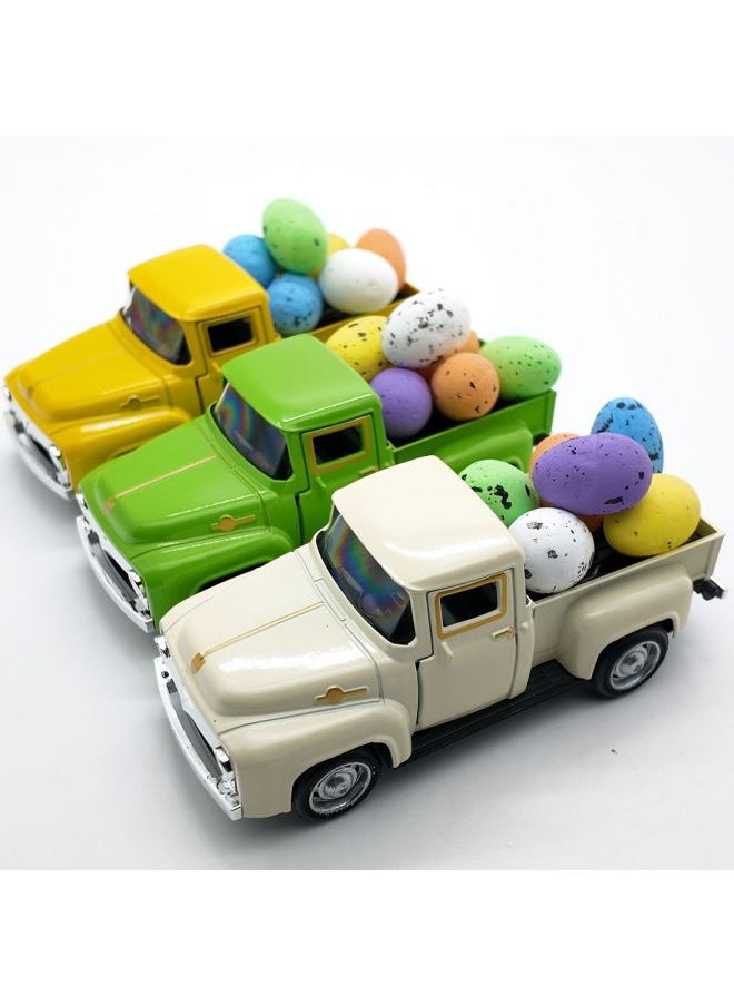 Cross Border 12.5cm Pickup Truck Model Easter Egg Vintage Alloy Car American Pickup Truck Alloy Car Ornaments-Color:Emerald Green Pickup Truck 12.5cm +6 Easter Eggs (white Box)