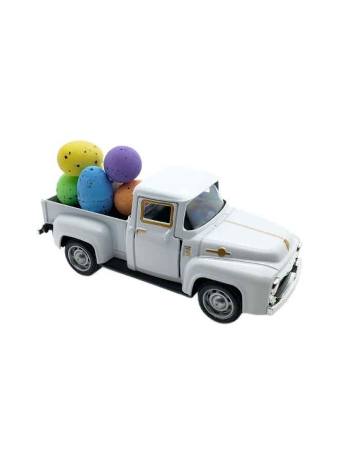 Cross Border 12.5cm Pickup Truck Model Easter Egg Vintage Alloy Car American Pickup Truck Alloy Car Ornaments-Color:Emerald Green Pickup Truck 12.5cm +6 Easter Eggs (white Box)