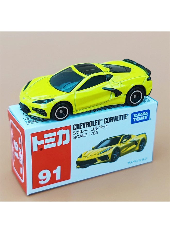 TOMY Multi-card Simulation Alloy Car Rambo Sports Car Mercedes-Benz Nissan GTR Car Model Collection Car Ornaments-Color:No. 91-Corvette Sports Car-Yellow