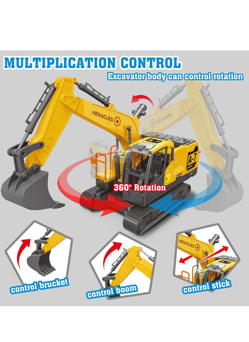Excavator Toys for Boys with 6 Metal Racing Cars and 2 Engineering Vehicle, Foldable Ejection Vehicle with Lights & Sound for 3 4 5 6 7 Years Old Boys Gifts