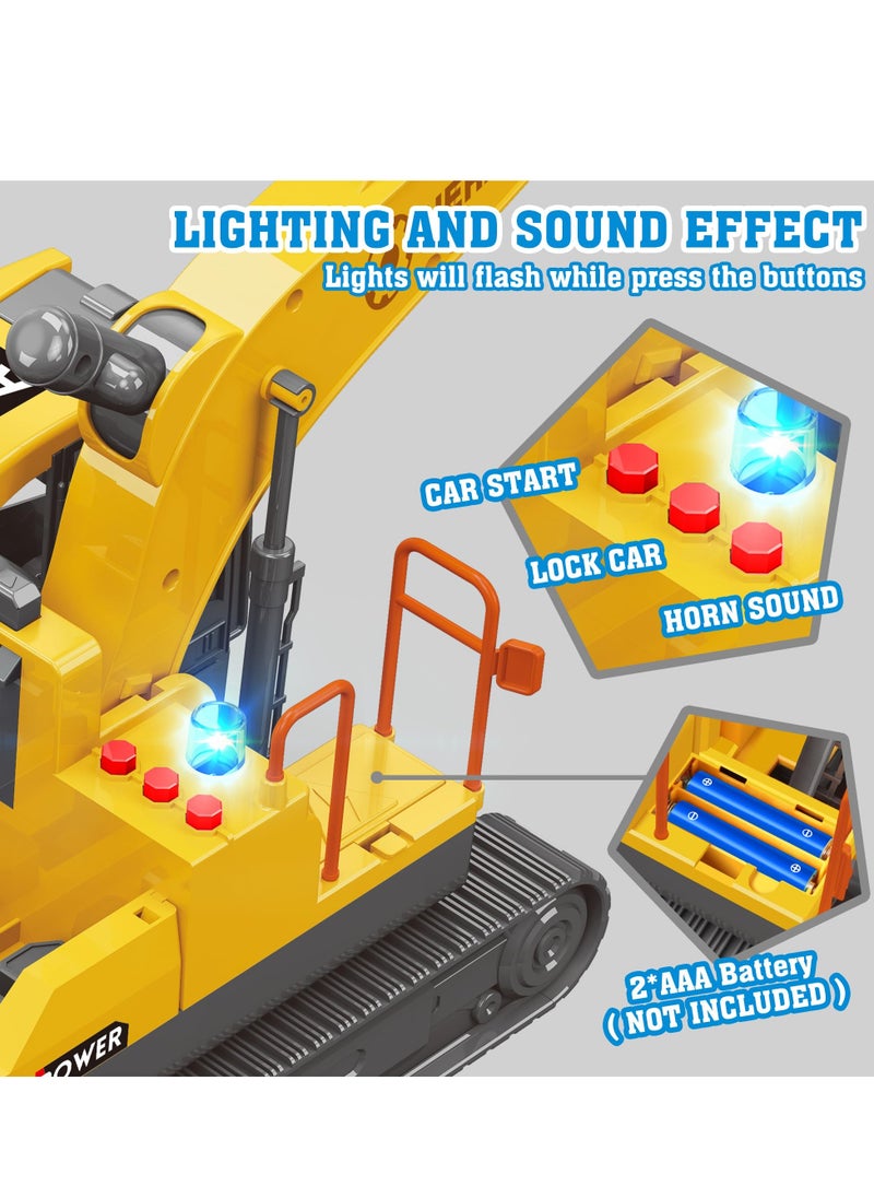 Excavator Toys for Boys with 6 Metal Racing Cars and 2 Engineering Vehicle, Foldable Ejection Vehicle with Lights & Sound for 3 4 5 6 7 Years Old Boys Gifts