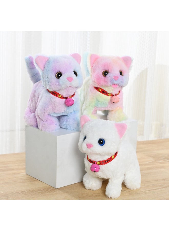 Plush Electric Cat Simulation Cry Walking Nodding Wagging Tail Kitten Puppy Children's Toy Pet Electronic Cat-Color: Bell Chip Cat (colorful Color Random)
