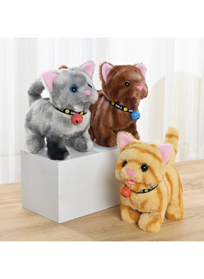 Plush Electric Cat Simulation Cry Walking Nodding Wagging Tail Kitten Puppy Children's Toy Pet Electronic Cat-Color: Bell Chip Cat (colorful Color Random)