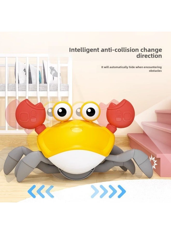 Automatic Induction Escape Crab Crawling Electric Children Baby Coil Moving Singing Educational Gift Toy-Color: Crab-orange