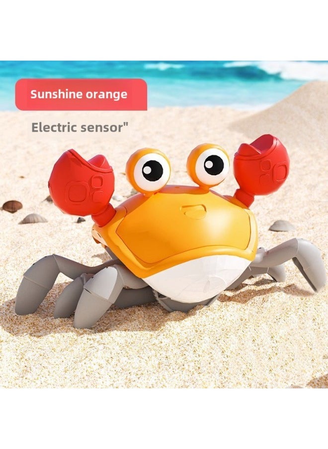 Automatic Induction Escape Crab Crawling Electric Children Baby Coil Moving Singing Educational Gift Toy-Color: Crab-orange