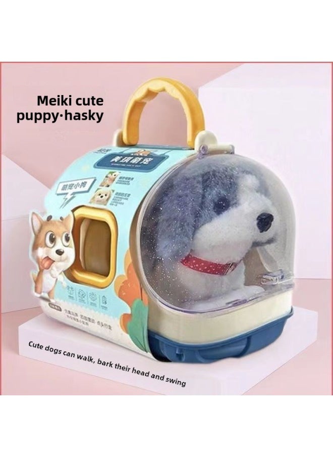 Super Sheng Electric Children's Plush Rabbit Toy Calling Walking Puppy Kitten Trolley Box Cute Gift-Color:Mc965 Pet Portable Blue Husky-Specifications:Battery Screwdriver