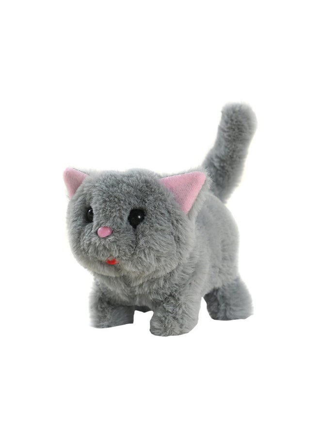 Children's Electric Imitation Calling Real Kitten Persian Cat Plush Toy Calling Walking Tail Wagging Toy For Boys And Girls-Color:gray Kitty-Specifications:Charging Suit