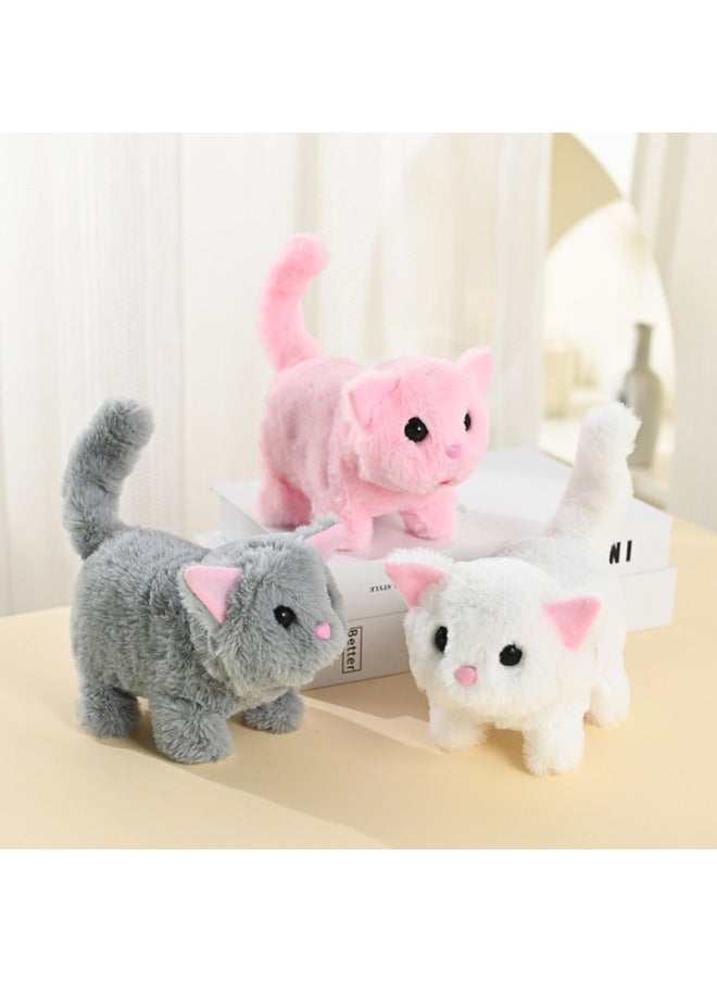 Children's Electric Imitation Calling Real Kitten Persian Cat Plush Toy Calling Walking Tail Wagging Toy For Boys And Girls-Color:gray Kitty-Specifications:Charging Suit