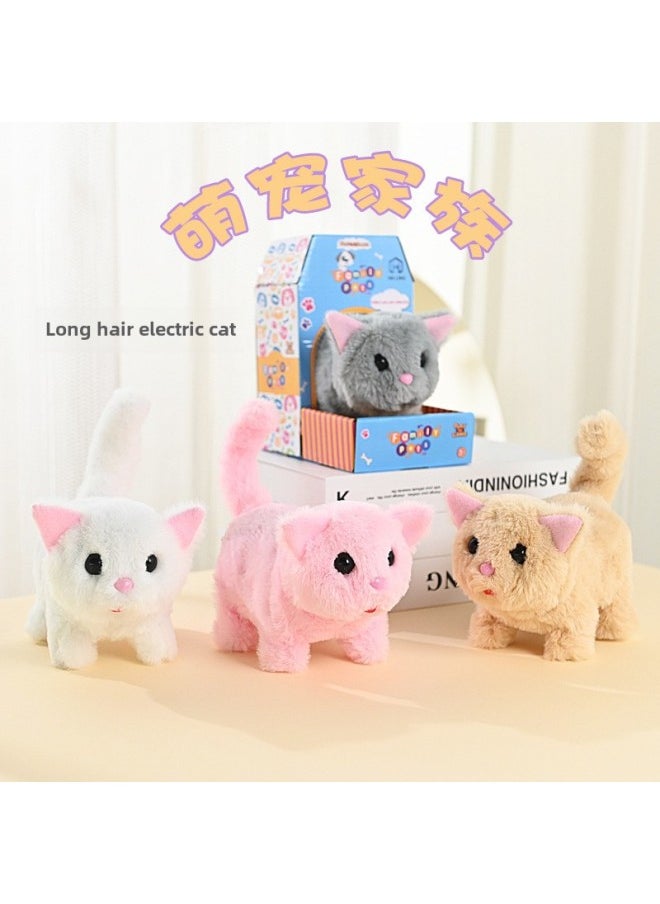 Children's Electric Imitation Calling Real Kitten Persian Cat Plush Toy Calling Walking Tail Wagging Toy For Boys And Girls-Color:gray Kitty-Specifications:Charging Suit