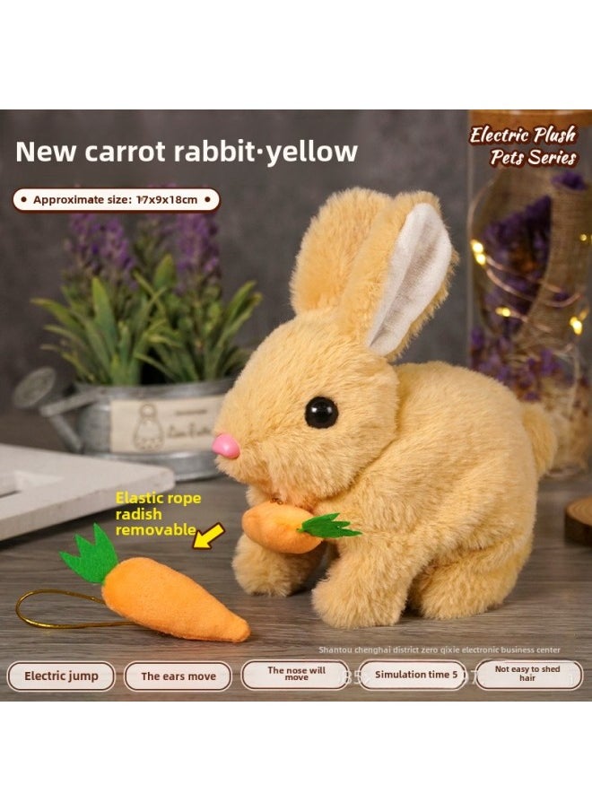 Children's Simulated Teddy Rabbit Electric Pet Dog Plush Walking Barking Toy Electronic Pet Dog Toy-Color:Carrot Rabbit -Specifications:OPP Bag + Traction Rope
