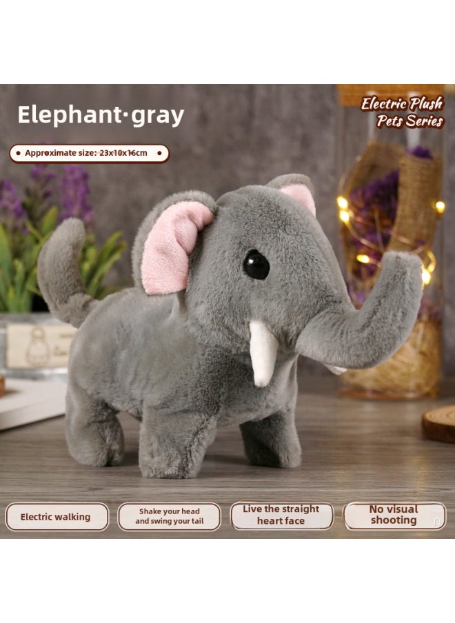 Children's Simulated Teddy Rabbit Electric Pet Dog Plush Walking Barking Toy Electronic Pet Dog Toy-Color:Elephant ]-Specifications:E-Commerce Box + Traction Rope