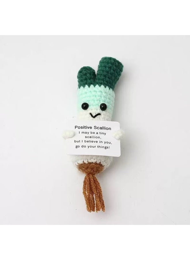 Explosions Eagle Holding Card Series Positive Energy Pure Hand-crocheted Finished Products Creative Decompression Wool Doll-Color:【finished Product】green Onions-Height:1