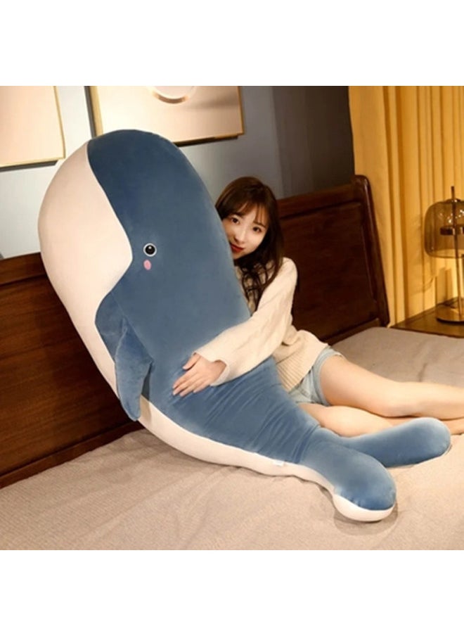 Soft Simulation Whale Dolphin Doll Plush Toy Aquarium Blue Whale Pillow Cushion Children's Female Birthday Gift-Color:Blue-Height:80cm Without Liner