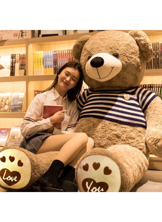 Oversized Bear Doll Plush Toy Teddy Bear Hug Bear Doll Panda Doll Ragdoll Sleeping Pillow-Color:Light Brown Rose Velvet-blue And White Sweater-Height:Straightening Measurement 1.2m Right Angle Measurement 1.6m [fat Version]