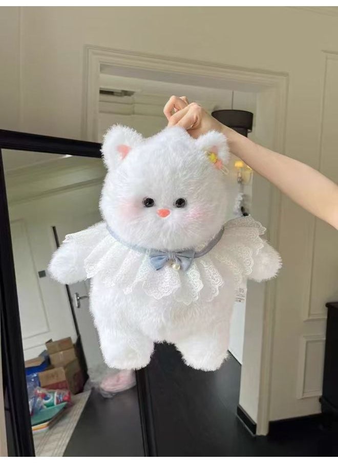 Meow It Elder Sister Plush Toy Doll Doll Meow It Cub Cute Soft Adorable Cat Gift Girl Birthday Gift Rag Doll-Color:White Cat + Blue Bow Tie-Height:33cm