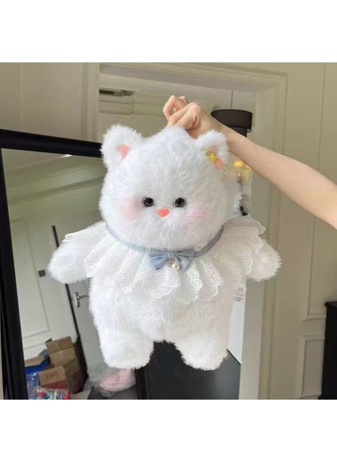 Meow It Elder Sister Plush Toy Doll Doll Meow It Cub Cute Soft Adorable Cat Gift Girl Birthday Gift Rag Doll-Color:White Cat + Blue Bow Tie-Height:33cm