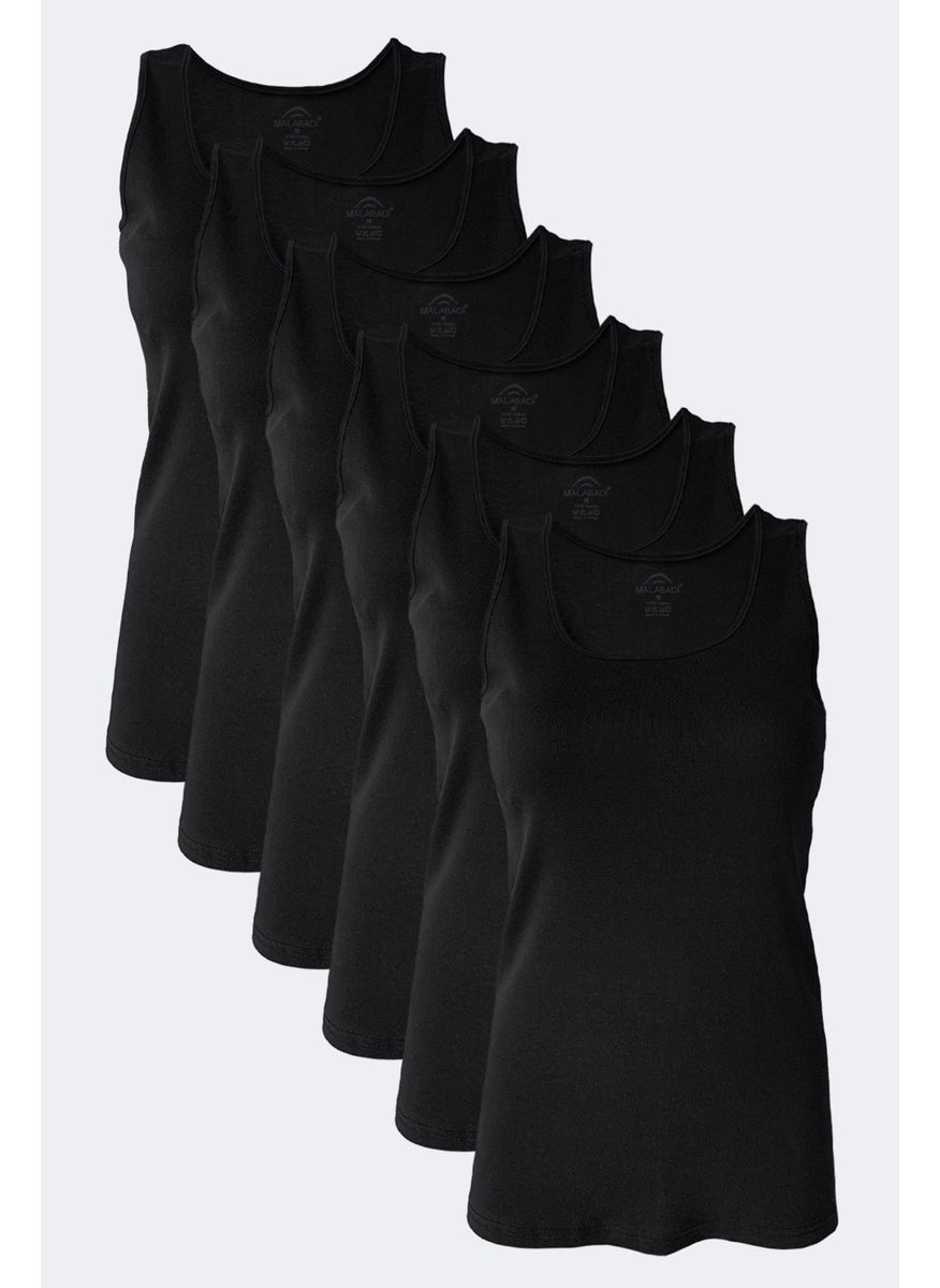 Women's Black 6 Pack 100% Cotton Rib Thick Strap Undershirt 106-E