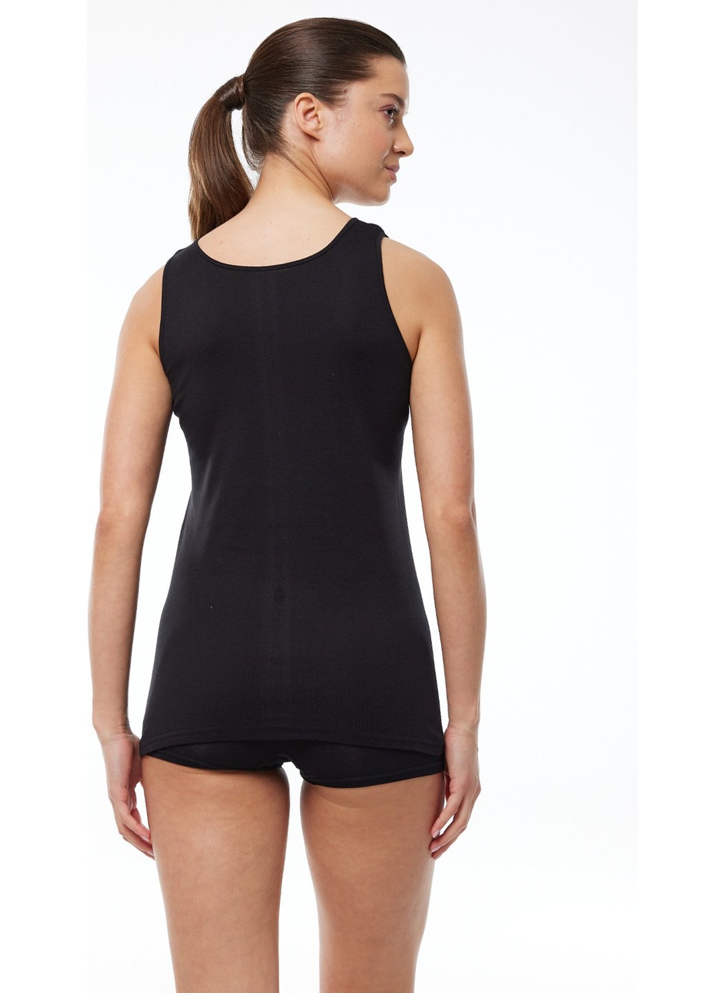 Women's Black 6 Pack 100% Cotton Rib Thick Strap Undershirt 106-E