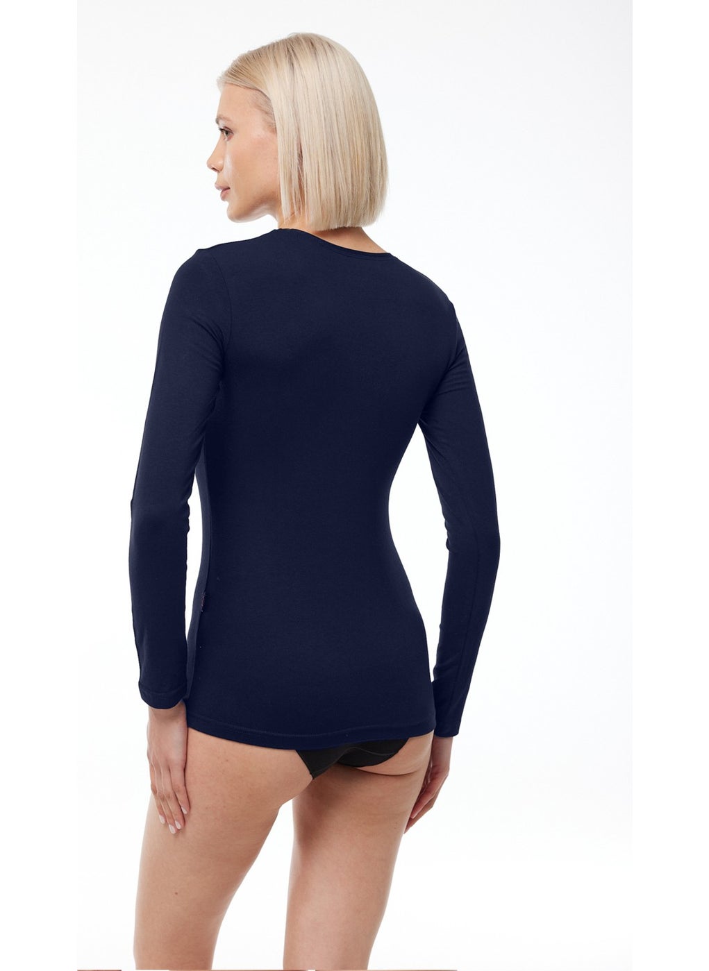 Women's Navy Blue V Neck Long Sleeve Modal Bodysuit 181