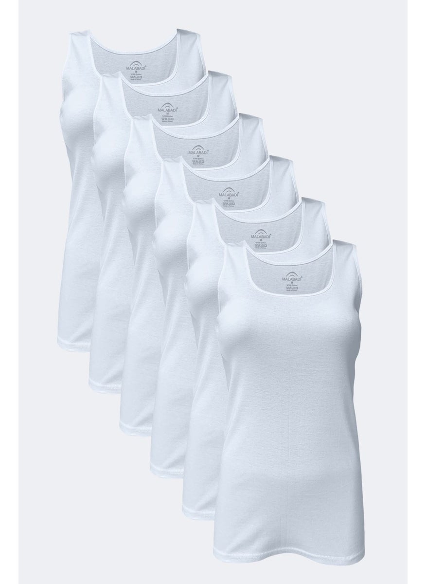 Women's White 6 Pack 100% Cotton Rib Thick Strap Undershirt 106-E