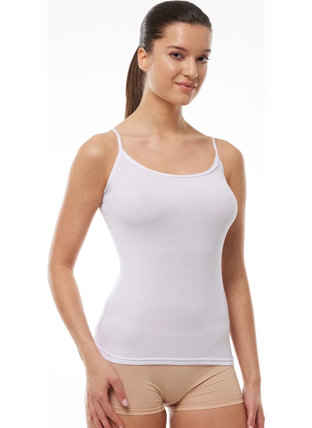 Women's White Adjustable Rope Strap Ribbed Micro Modal Undershirt 1020
