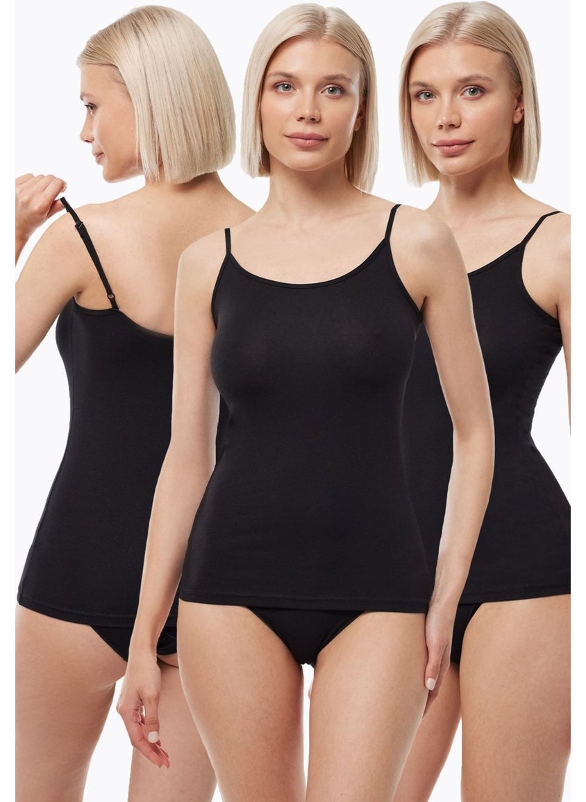 Women Black 3 Pack Modal Adjustable Rope Strap Undershirt 140 3M140