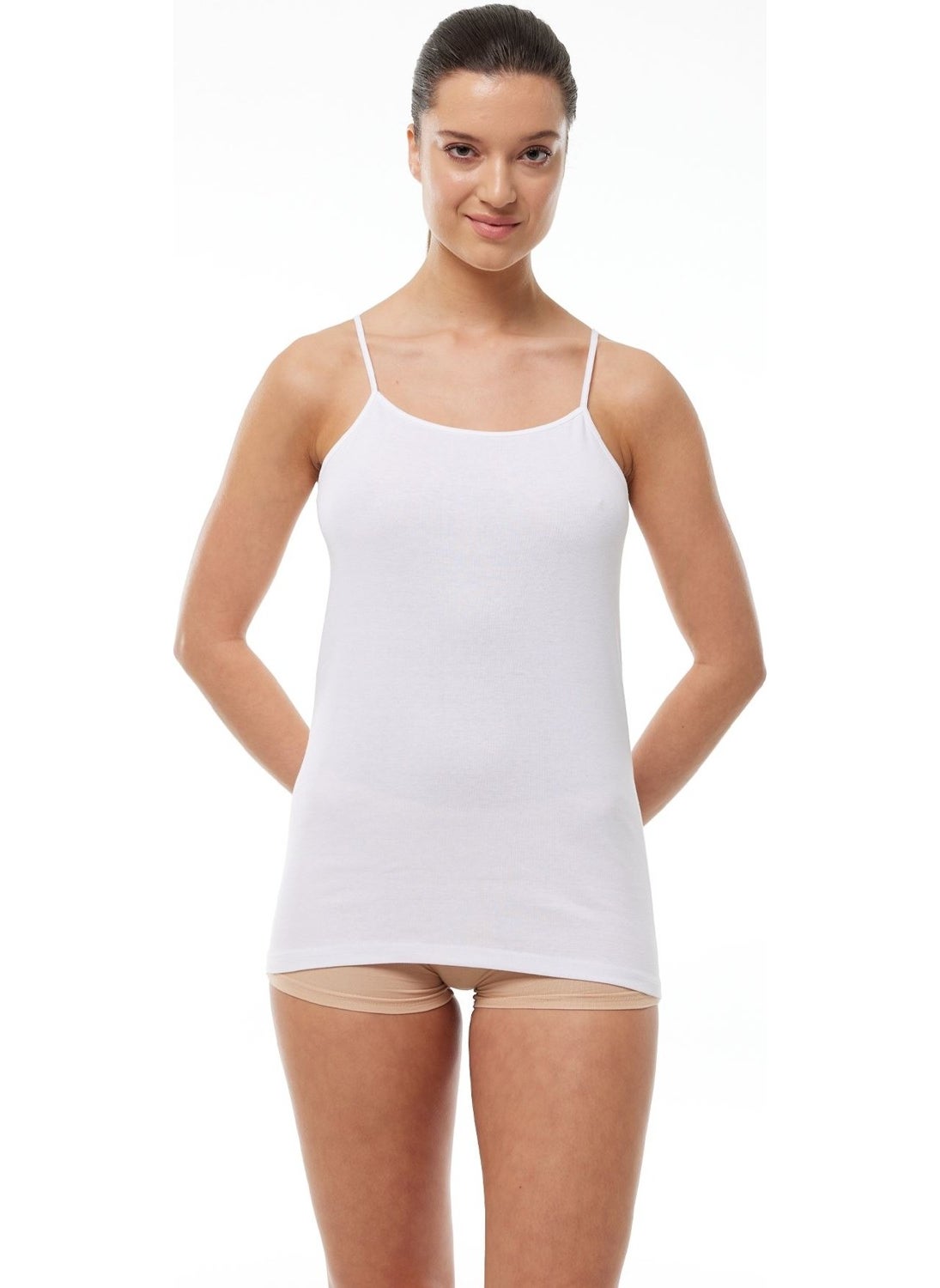 Women's White 6 Pack Cotton Rib Rope Strap Undershirt 105-E