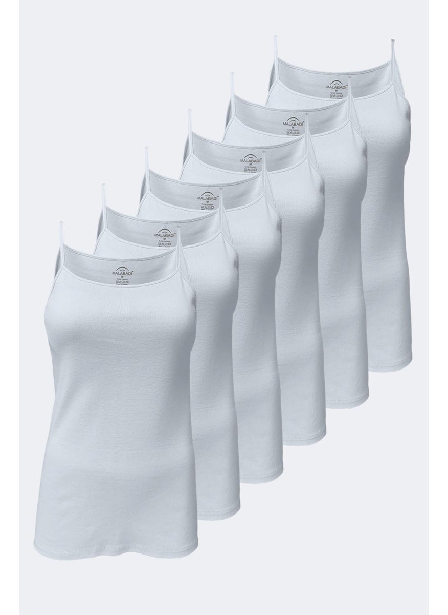 Women's White 6 Pack Cotton Rib Rope Strap Undershirt 105-E