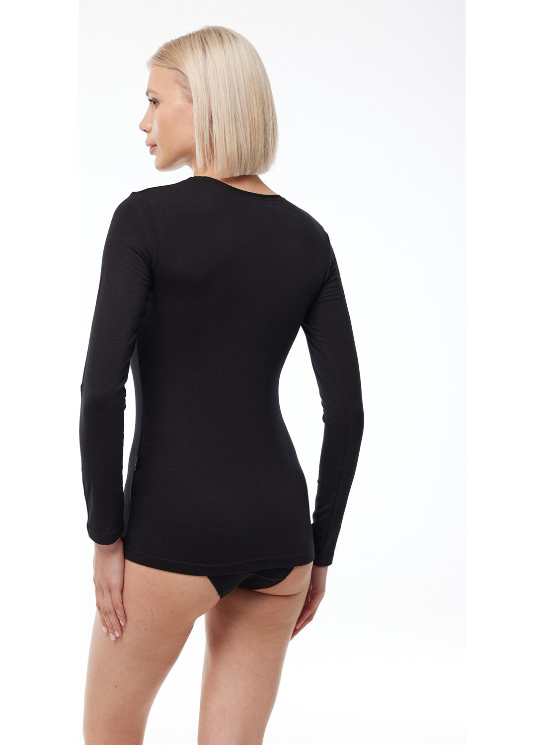 Women's Black V Neck Long Sleeve Modal Bodysuit 181