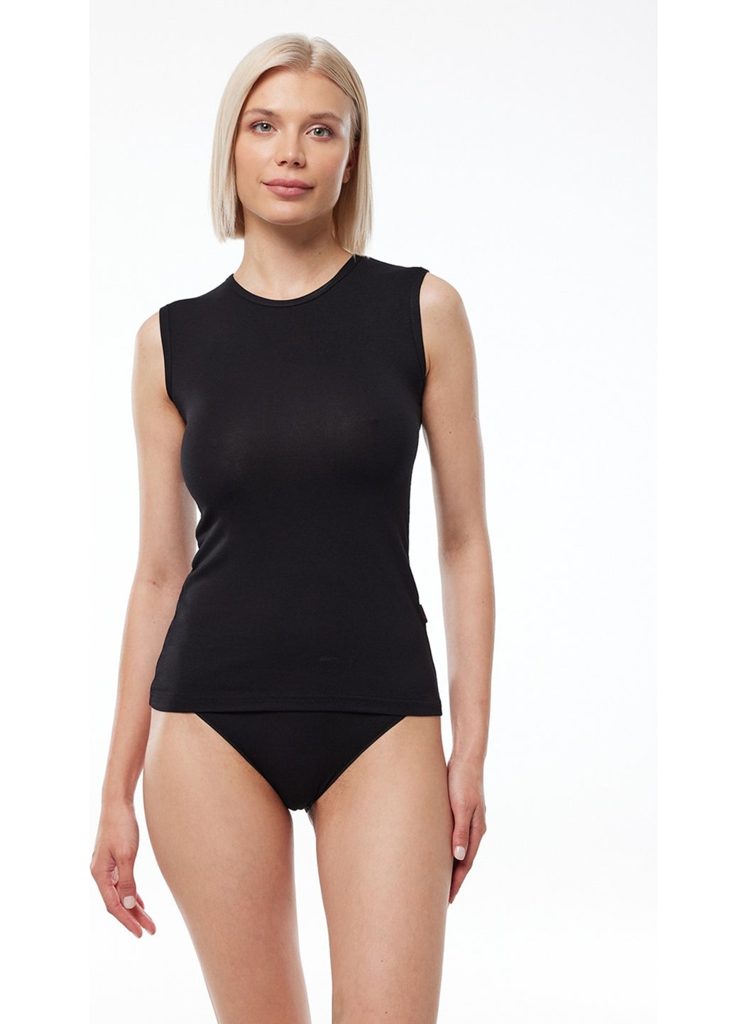 Women's Black Round Neck Sleeveless Modal Bodysuit 1048