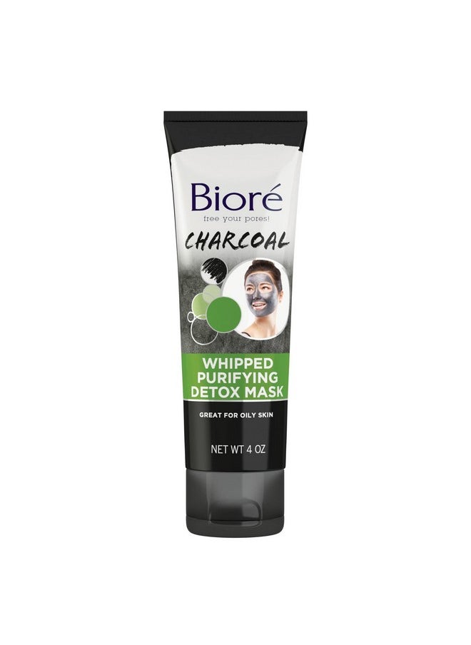 Bioré Charcoal Whipped Purifying Detox Mask, with Natural Charcoal, Deep Pore Cleansing, 4 Ounce, Dermatologist Tested, Non-Comedogenic, Oil Free