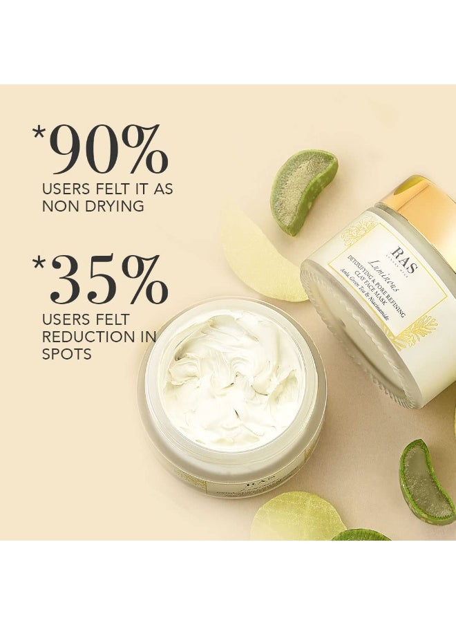 Luxury Oils Luminous Detoxifying & Pore Refining Clay Face Mask For Glowing Skin, Tan Removal, Oil & Acne Control, Kaolin Clay, Green Tea, Neem & Amla Extract 50g