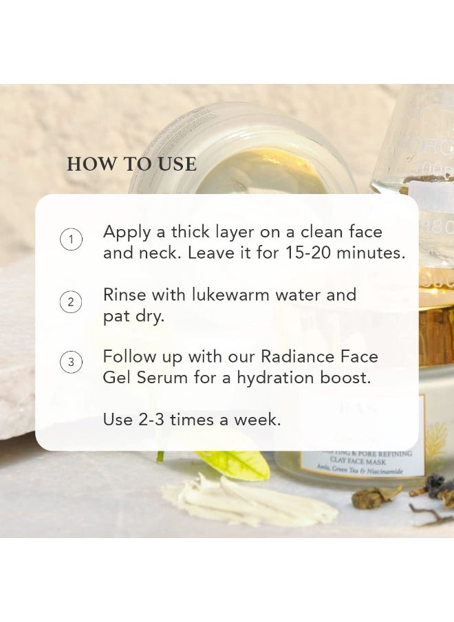 Luxury Oils Luminous Detoxifying & Pore Refining Clay Face Mask For Glowing Skin, Tan Removal, Oil & Acne Control, Kaolin Clay, Green Tea, Neem & Amla Extract 50g