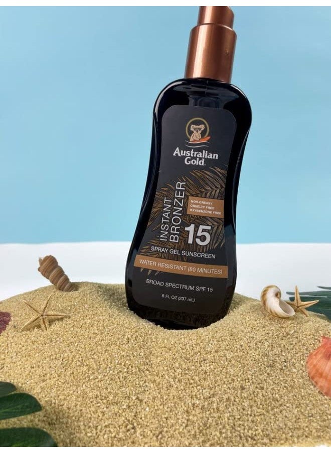 Australian Gold Sunscreen Gel Spray with Bronzer + Soothing After Sun Aloe Vera Gel, Hydrating Sunburn Relief & Broad Spectrum UVA/UVB SPF 15 Sunscreen Spray, Water Resistant, Vegan Skin Care Set